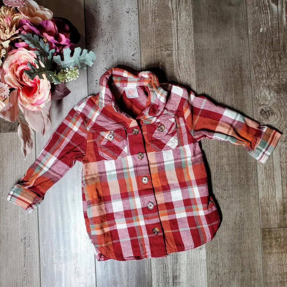 wonder nation nwot flannel long sleeve buttondown 12m